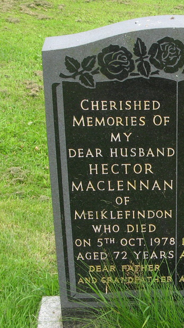Photo of headstones/Hector MacLennan died 1978 MI Urquhart New